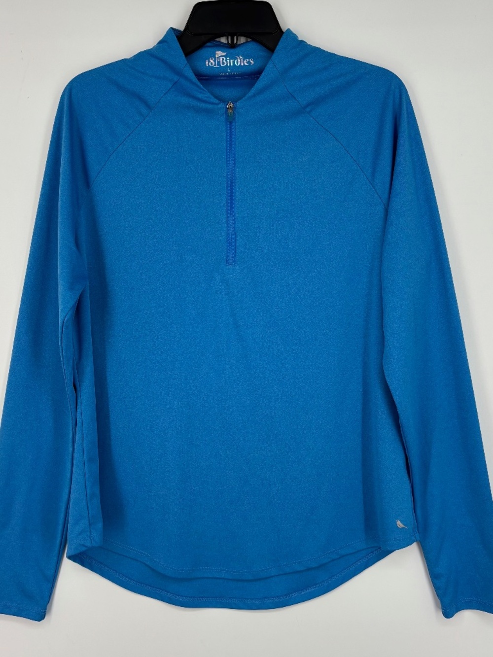 18 Birdies Womens Large Pullover Golf Active Shirt Turquoise Blue Collarless LS